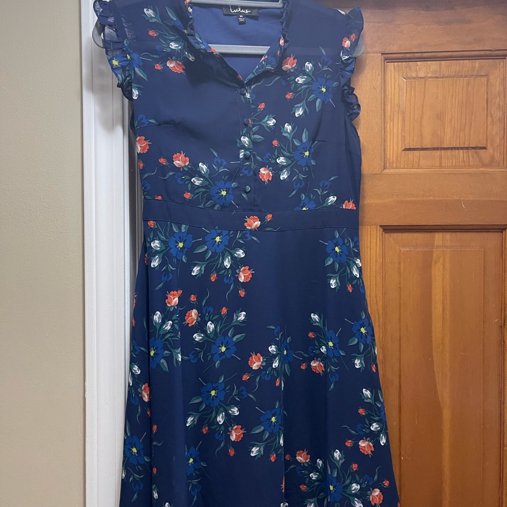 Lulus Porch Swing Floral Navy Blue Skater Dress